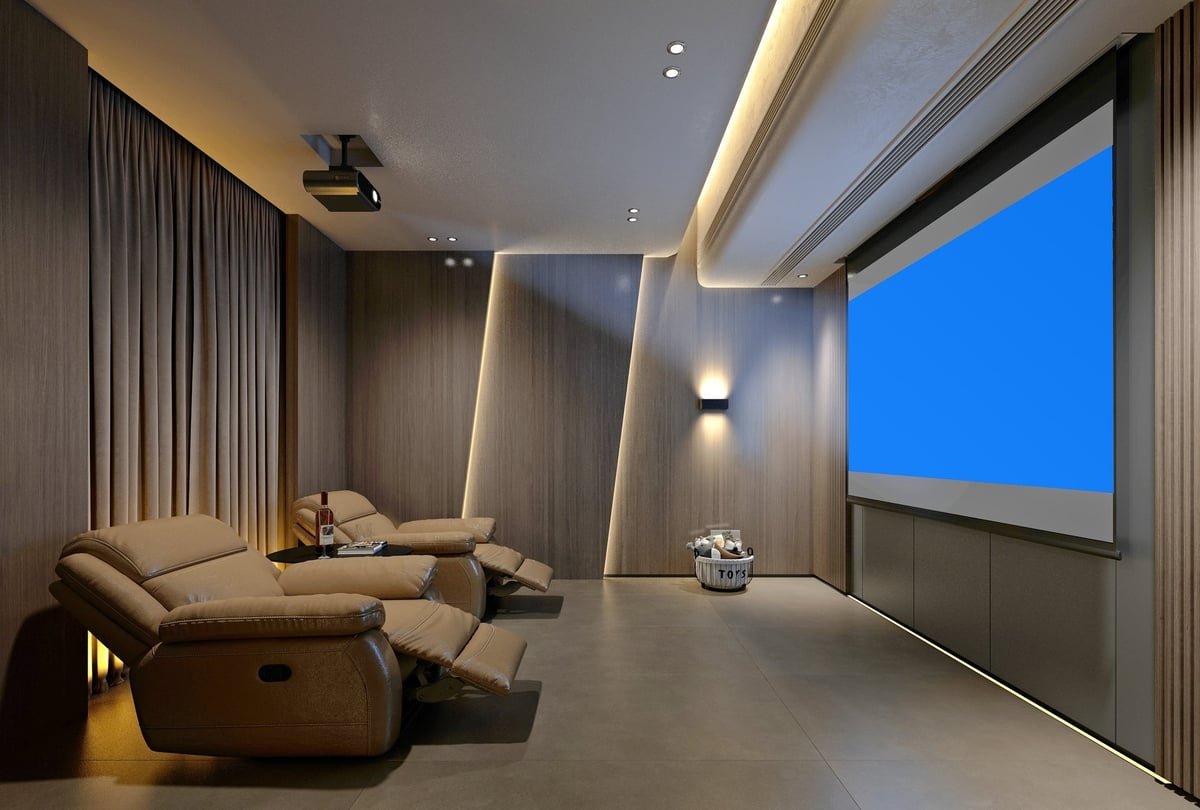 Finished custom basement home cinema in a new construction Waterville home