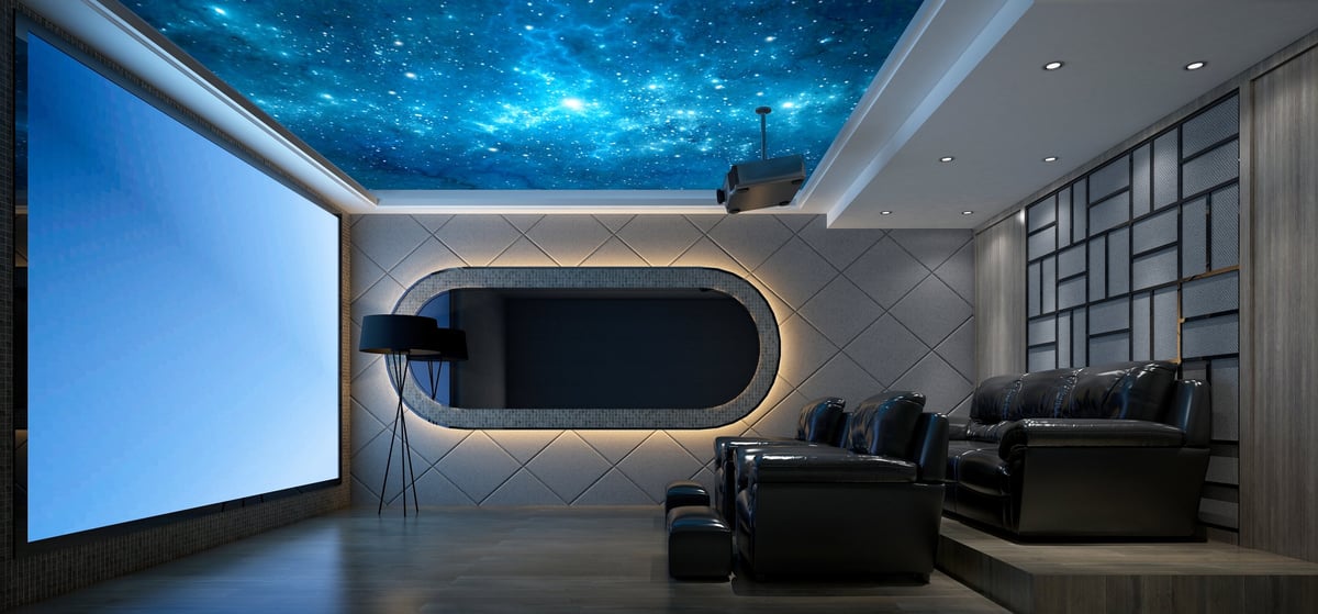 Finished custom basement home theater and lounge in a new construction Perrysburg home