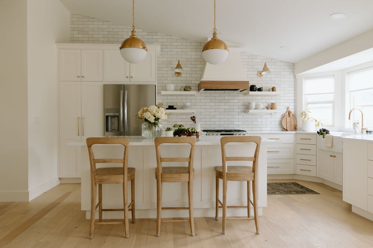Modern farmhouse kitchen with airy, bright interior — remodeled by Just Ask Home Improvement